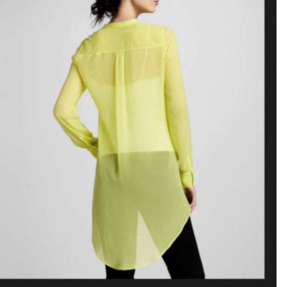 BCBGMAXAZRIA Keslyn Lime Silk Ruffle-Front Blouse - Picture 2 of 5